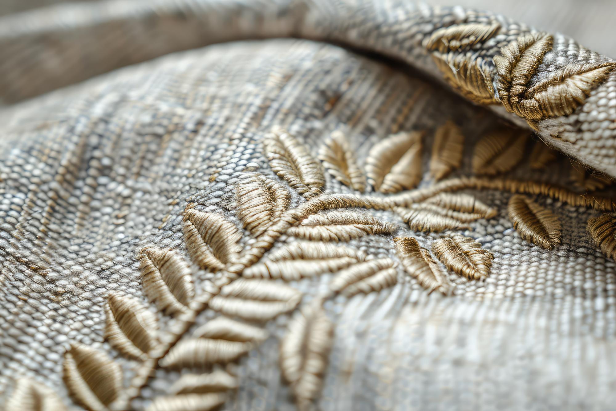 Close detail of satin stitch on natural cotton